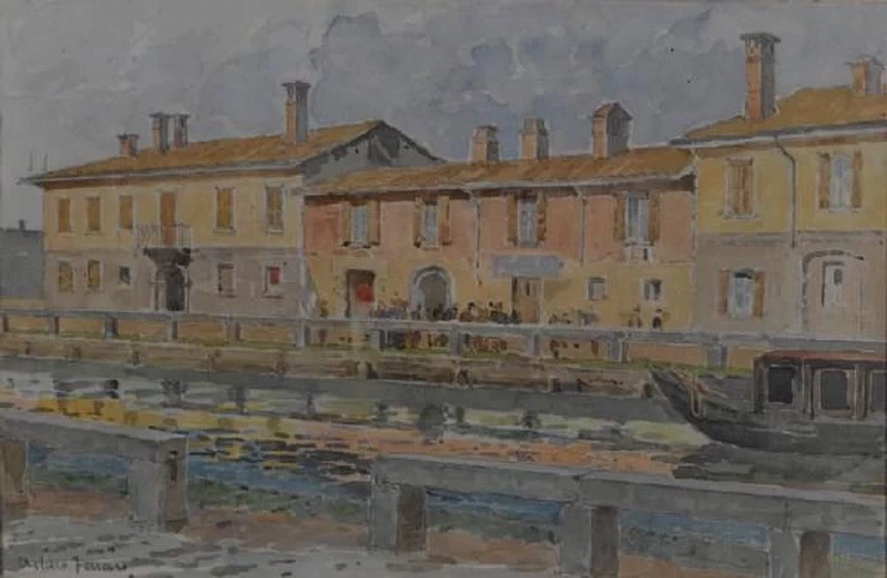 La stazione del 'Barchetto' - Naviglio Pavese, 1890, 1910, Civiche Raccolte Storiche. Museo di Milano